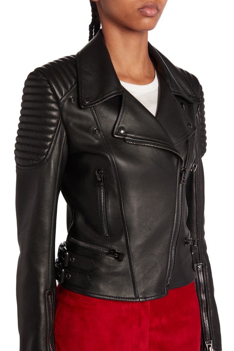 New Plongé Leather Biker Jacket, Alternate, color, BLACK