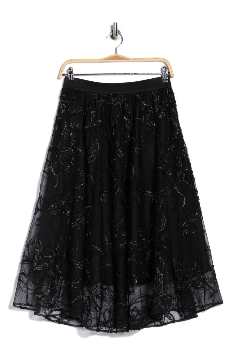 Chiffon Overlay Midi Skirt, Alternate, color, BLACK