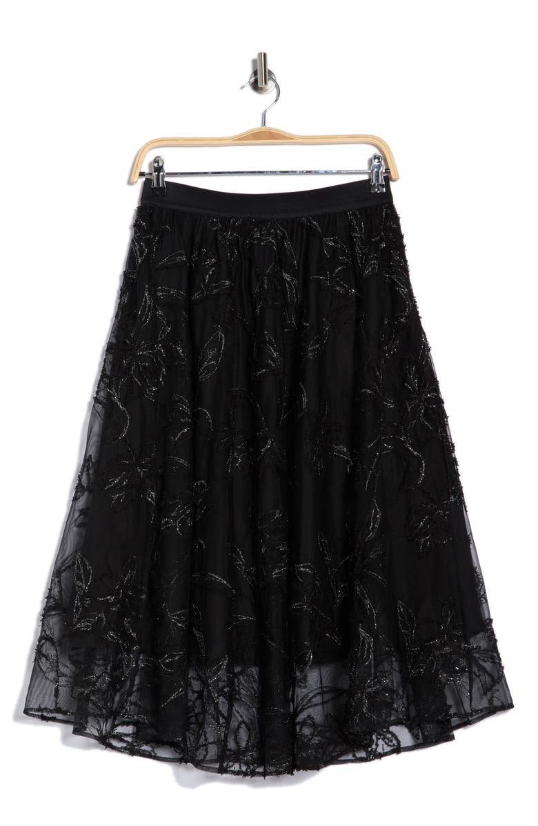 Adrianna Papell Chiffon Overlay Midi Skirt, Alternate, color, Black