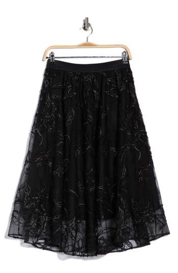 Adrianna Papell Chiffon Overlay Midi Skirt In Black