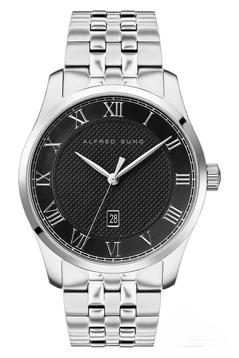 Tempus Stainless Steel Bracelet Watch, 42mm, Main, color, SILVER BRACELET BLACK DIAL