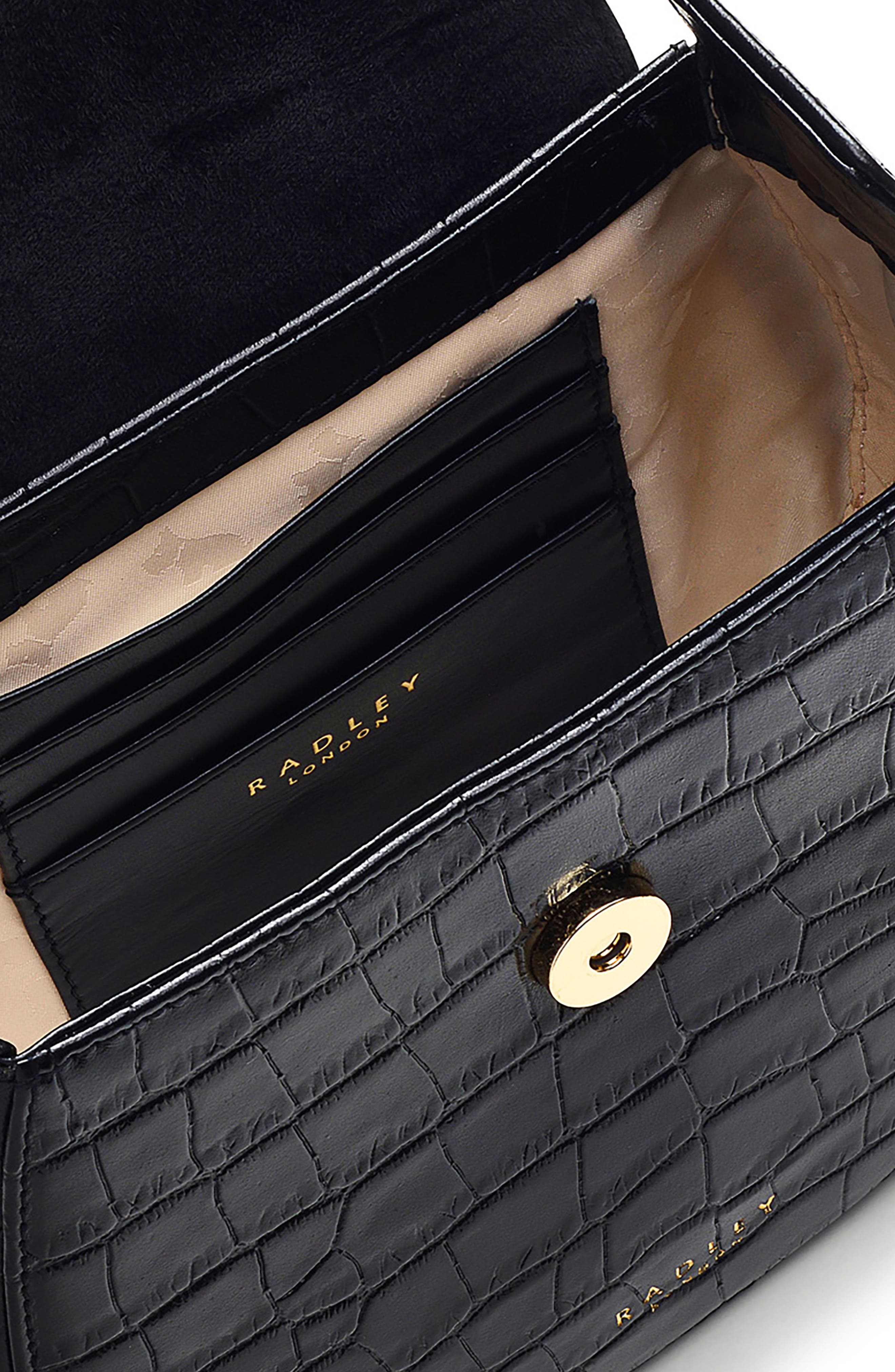 Radley Mini Rope Walk Croc Embossed Flap Crossbody Bag, Alternate, color, Black