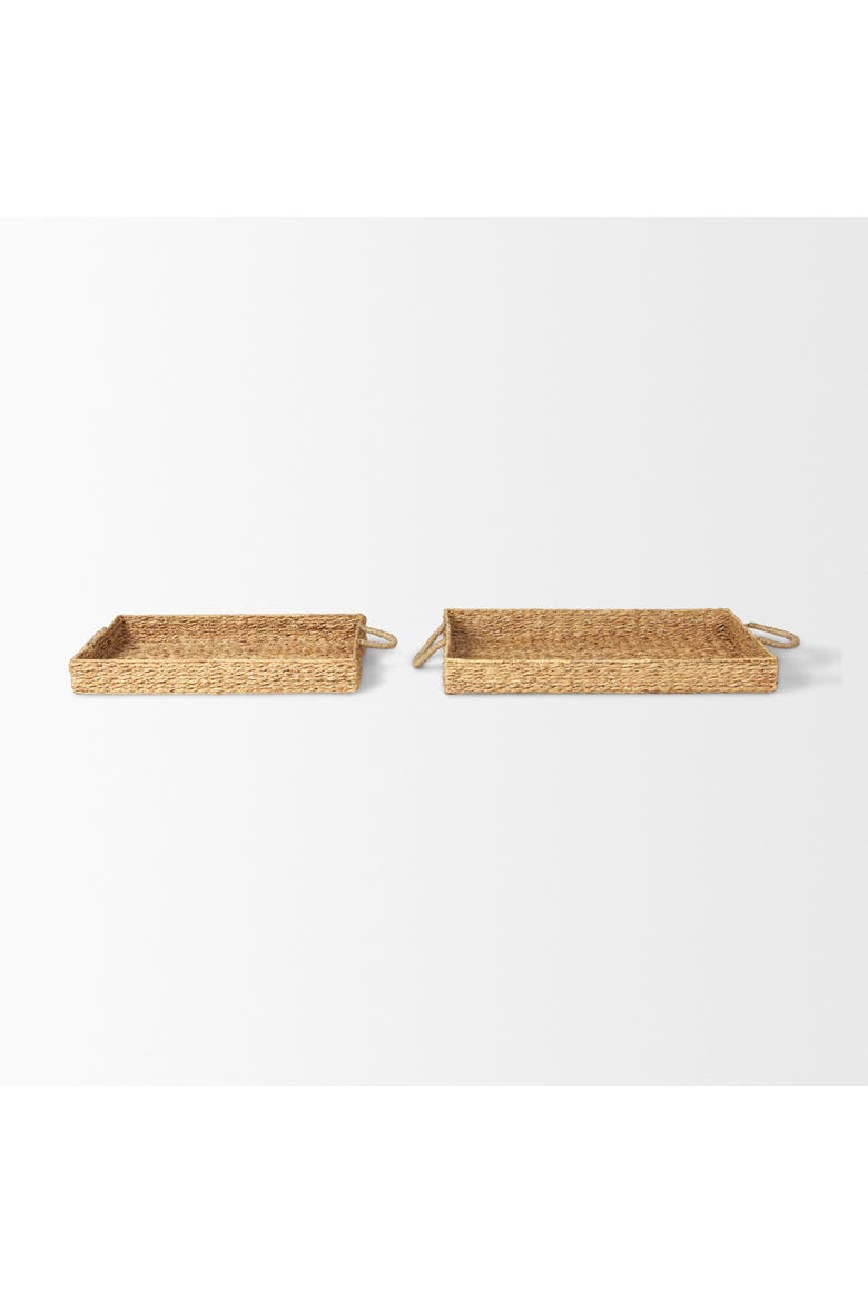 Hona Set of 2 Rectangular Nesting Water Hyacinth Trays, Alternate, color, Brown