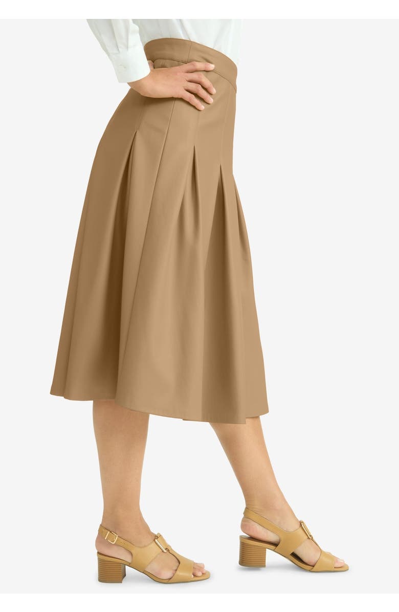 Jessica London Faux Leather Pleated Midi Skirt, Alternate, color, Soft Camel