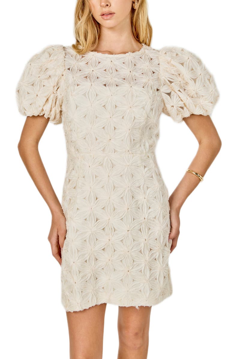 Endless Rose Texture Puff Sleeve Minidress, Alternate, color, Cream