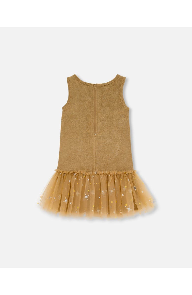 Deux par Deux Little Girl's Bi-Material Sleeveless Dress With Frill Golden Brown, Alternate, color,