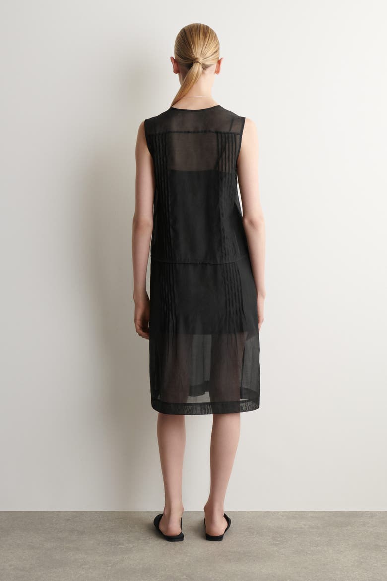 Sheer Pintucked Dress, Alternate, color, BLACK