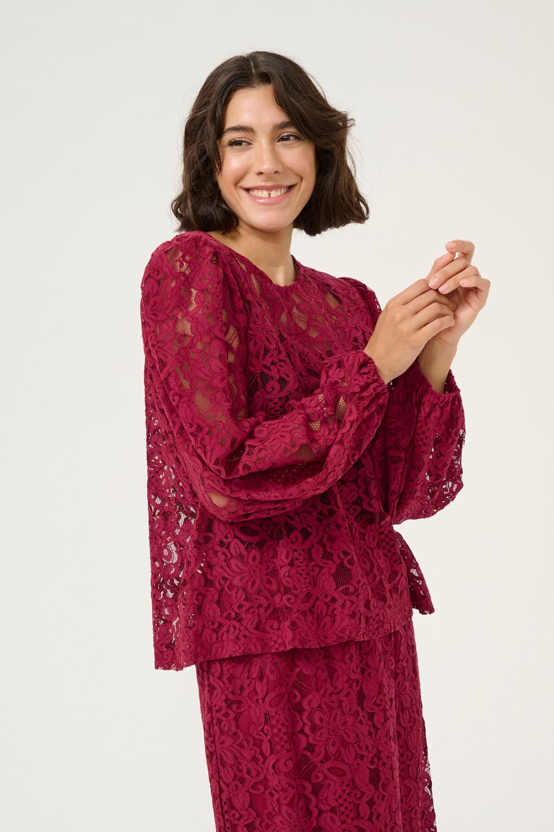 KAlanice Lace Balloon Sleeves Blouse, Main, color, Rumba Red