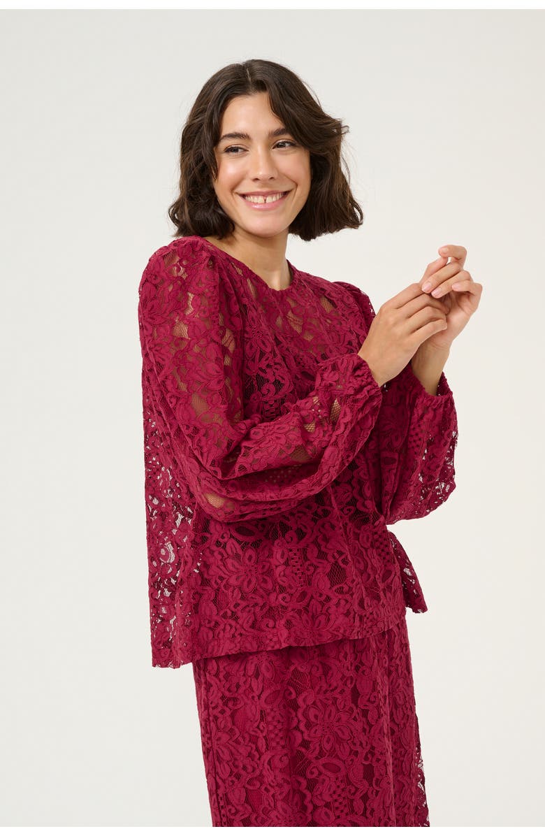 Kaffe KAlanice Lace Balloon Sleeves Blouse, Main, color, Rumba Red