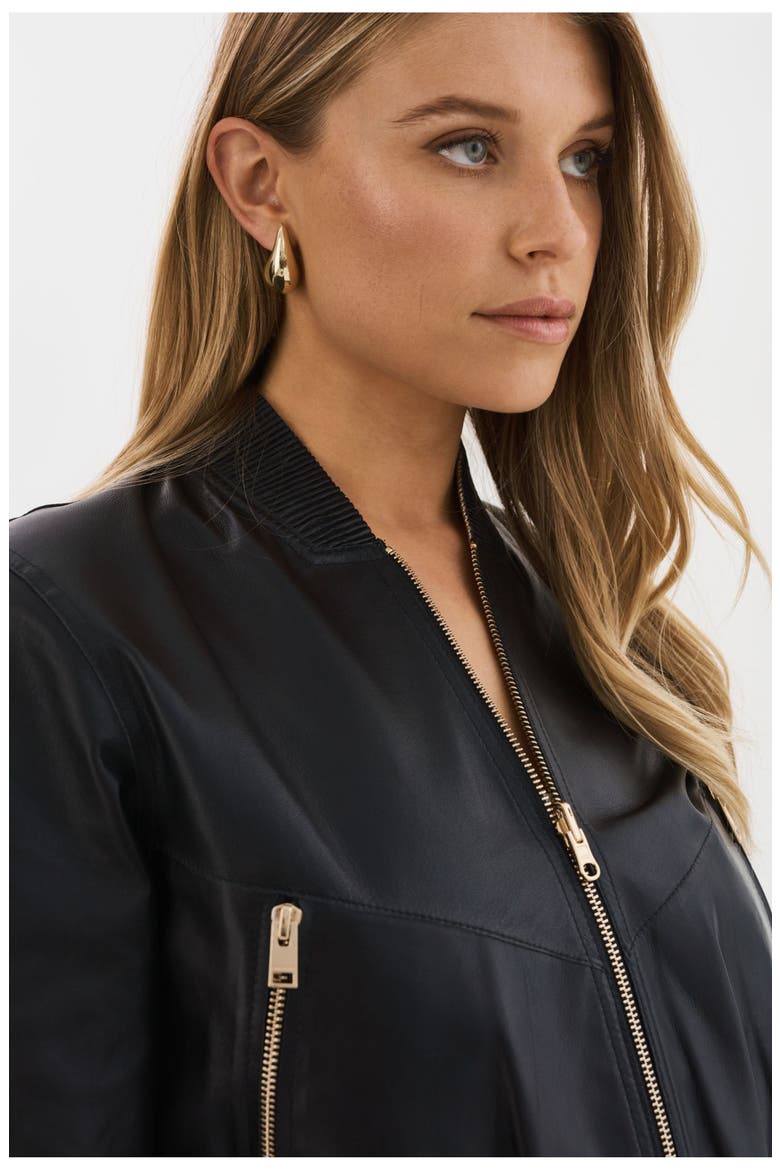 Kordella | Reversible Leather Bomber Jacket, Alternate, color, Black/Gold