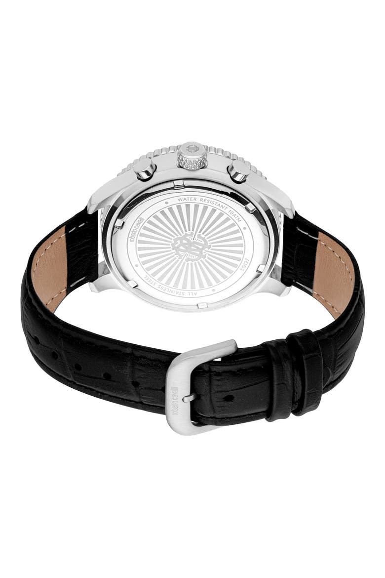 Stile Chronograph Quartz Leather Strap Watch, 44mm, Alternate, color, BLACK