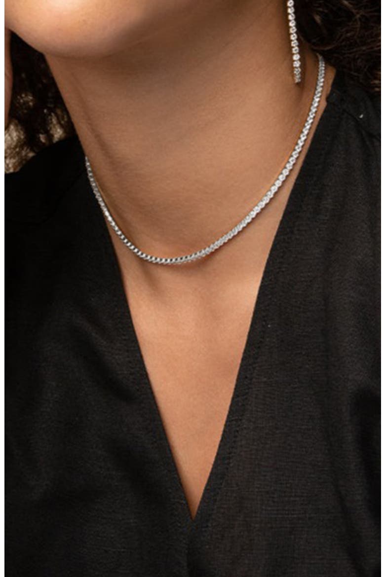 Sterling Silver 18k Gold Plated Cherie Tennis Necklace Statement Sparkle, Alternate, color, Silver