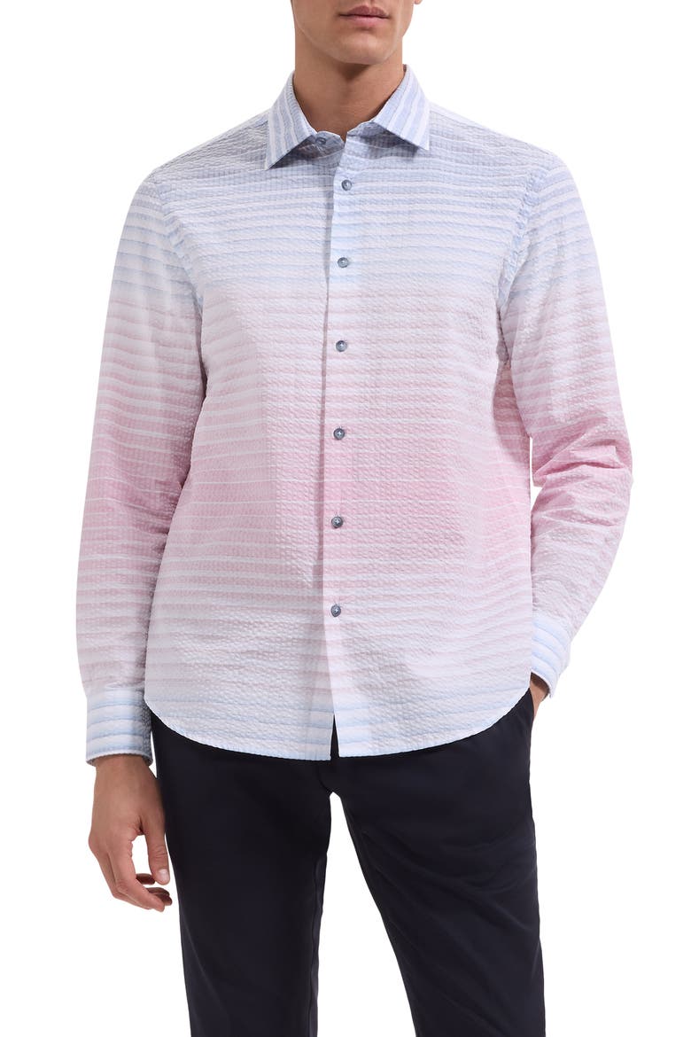 Julian Shaped Ombré Cotton Seersucker Button-Up Shirt, Main, color, DUSTY PINK
