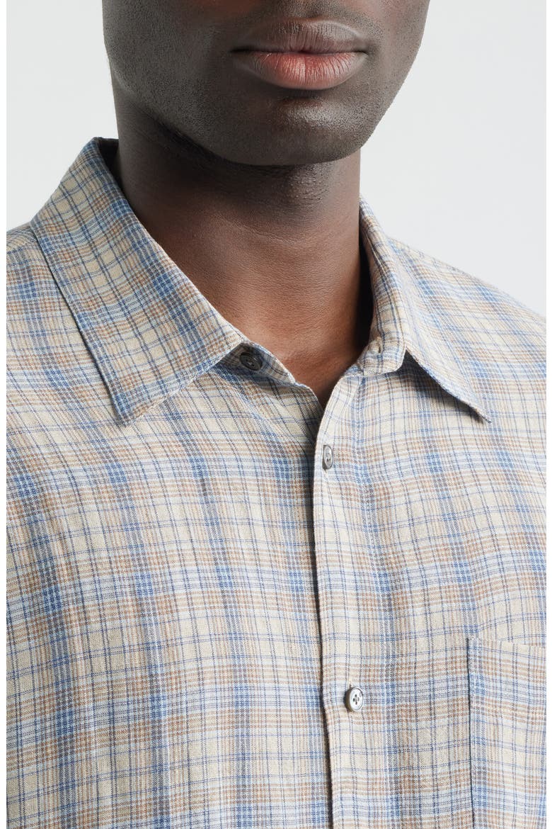Plaid Button-Up Shirt, Alternate, color, CREAM/ BLUE PLAID