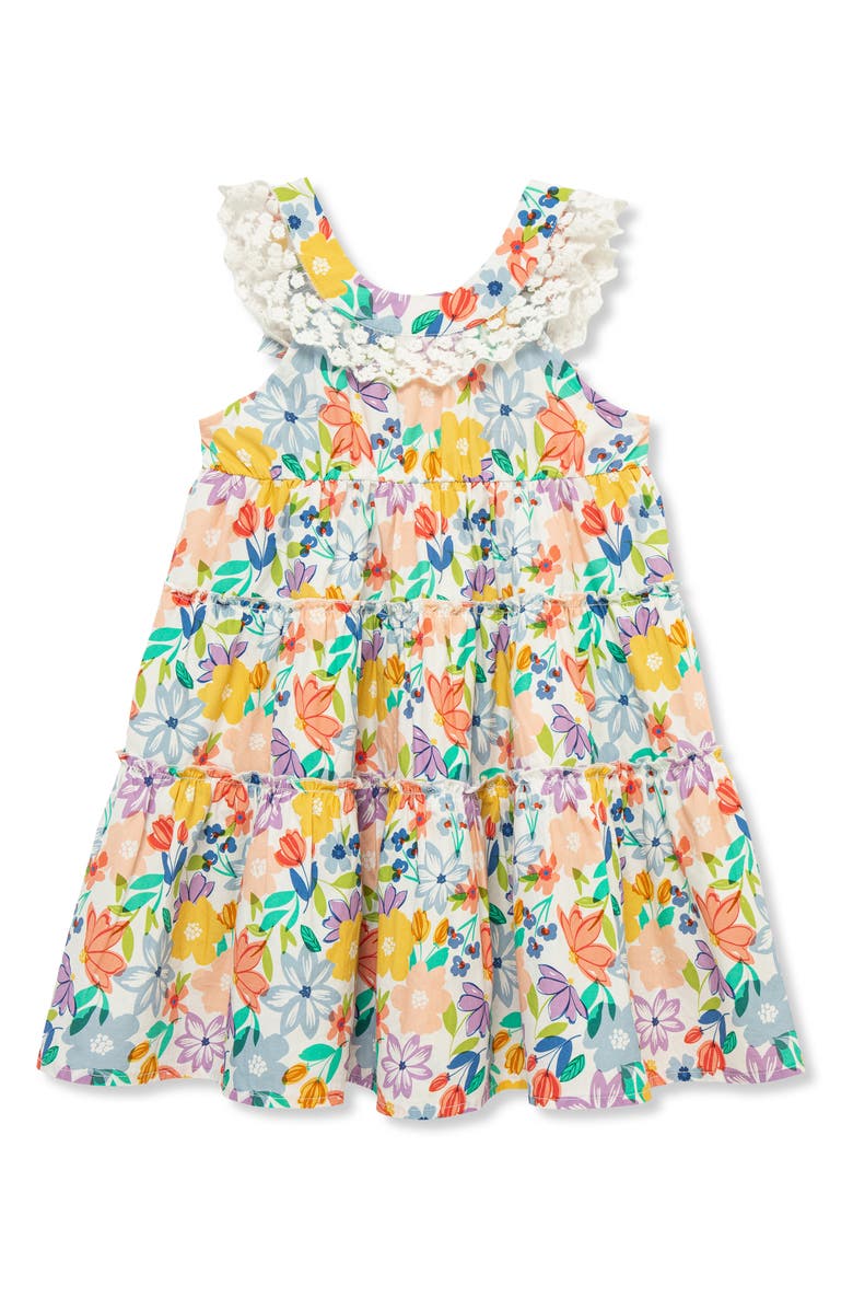 Peek Aren't You Curious Kids' Watercolor Floral Tiered Dress, Main, color, 