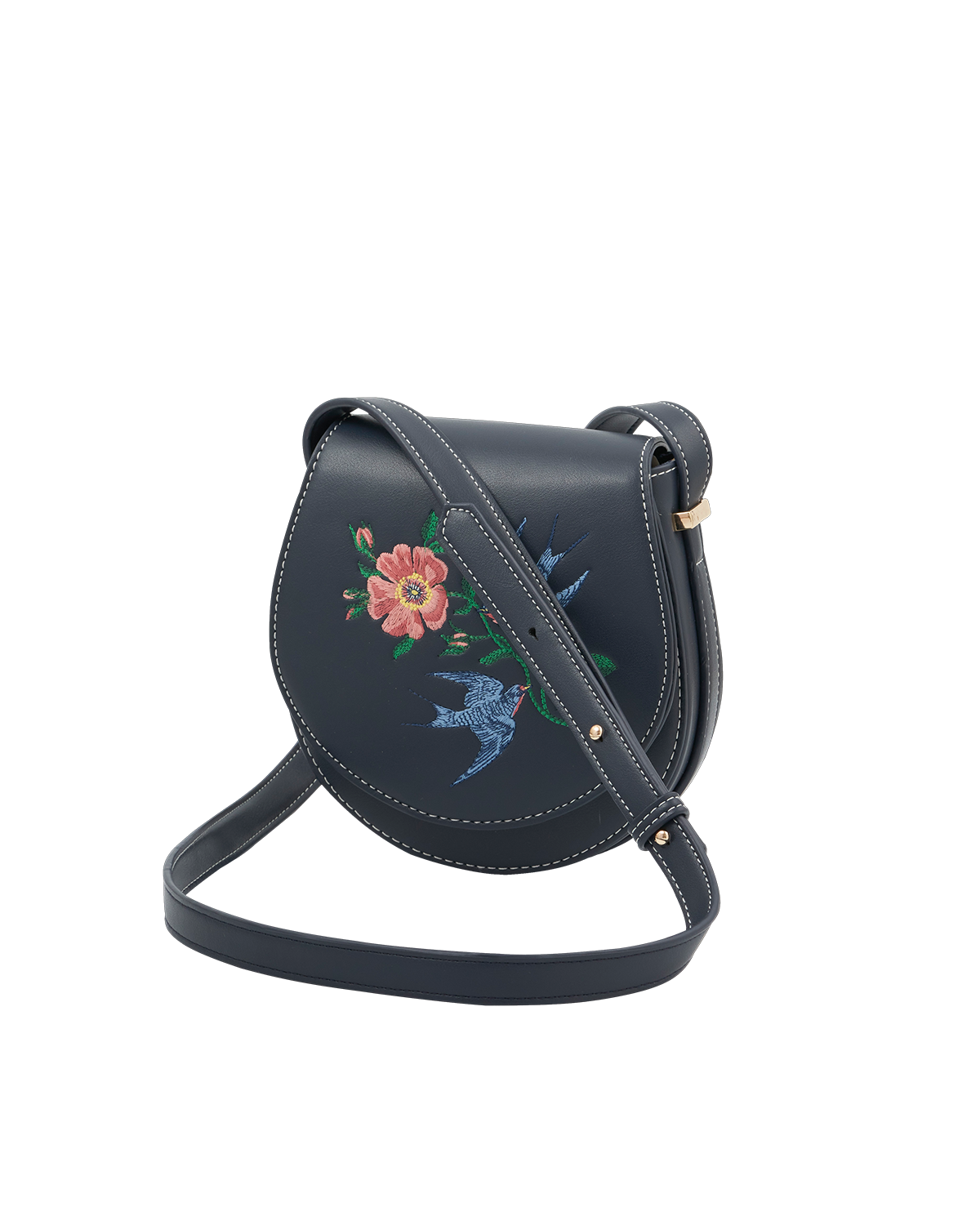 Fable England Swooping Swallows Saddle Bag, Alternate, color, Navy