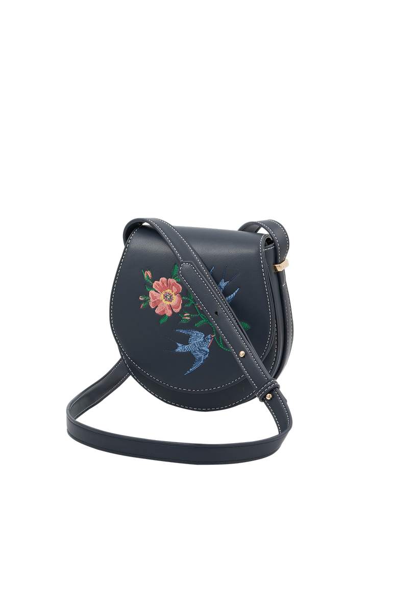 Fable England Swooping Swallows Saddle Bag, Alternate, color, Navy