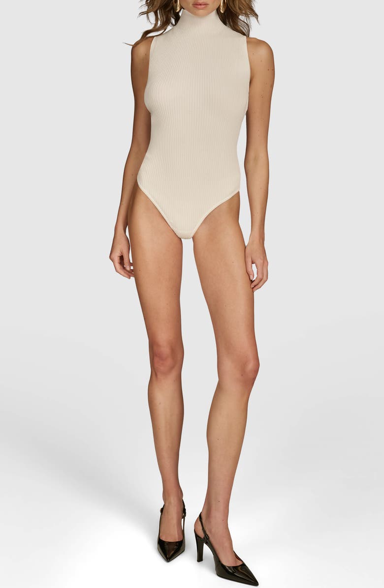 Donna Karan New York Turtleneck Rib Tank Bodysuit, Alternate, color, Ivory