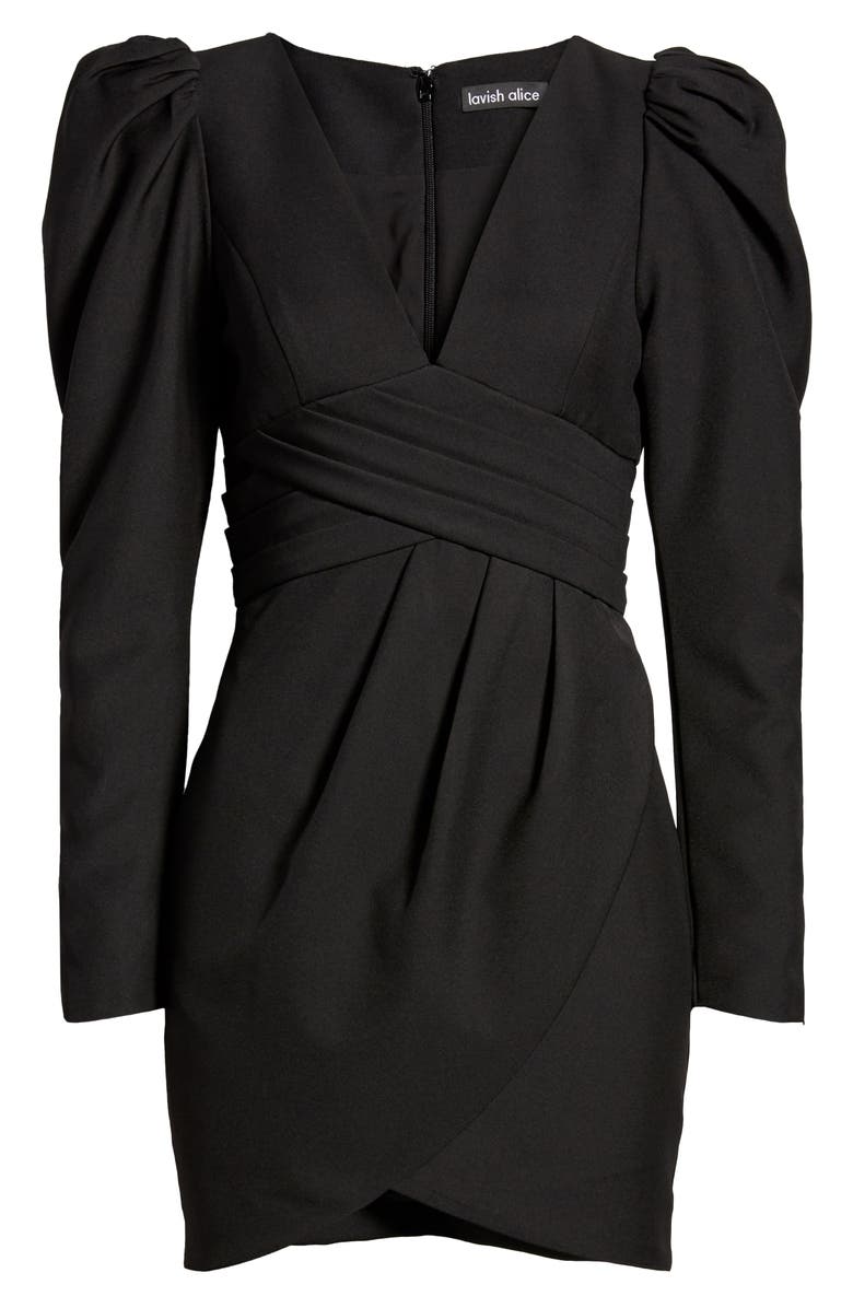 Lavish Alice Pleated Front Long Sleeve Cocktail Dress, Alternate, color, 