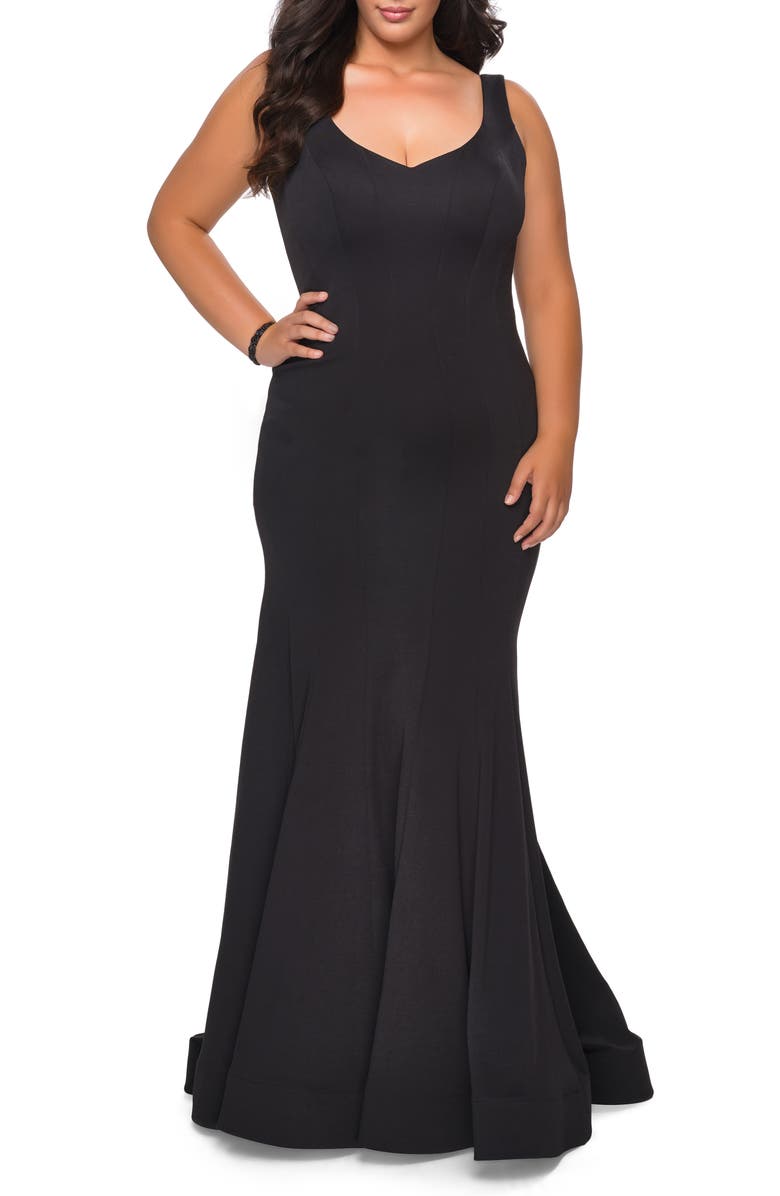 La Femme Jersey Trumpet Gown, Main, color, 