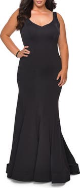 La Femme Long Jersey Plus Size Mermaid Dress