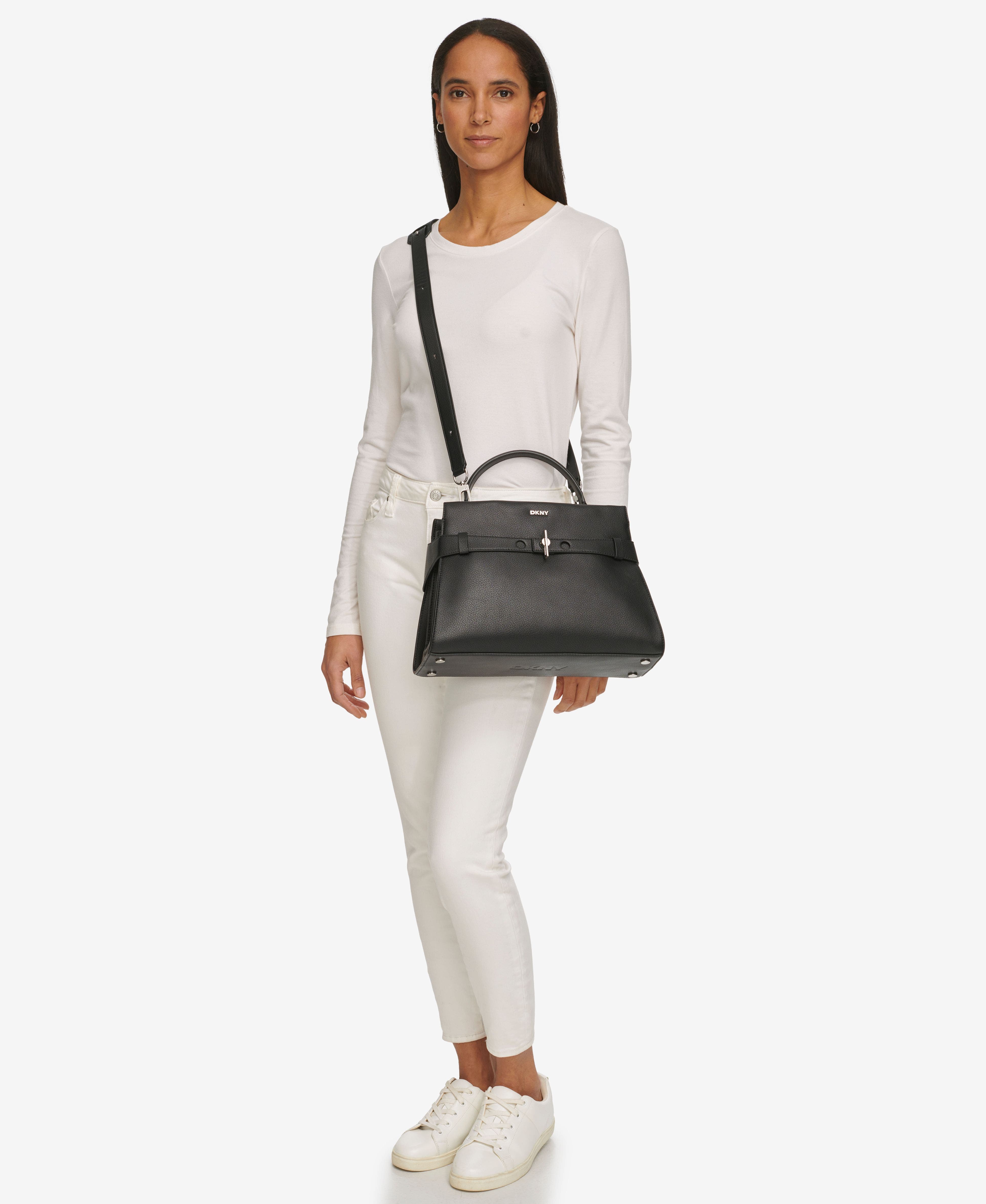 DKNY Bleeker Large Satchel, Alternate, color, Black/Silver