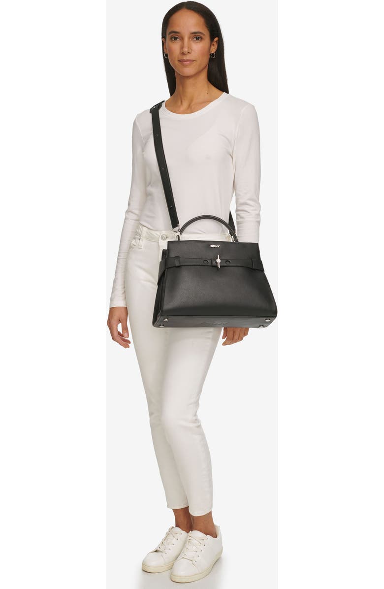 DKNY Bleeker Large Satchel, Alternate, color, Black/Silver