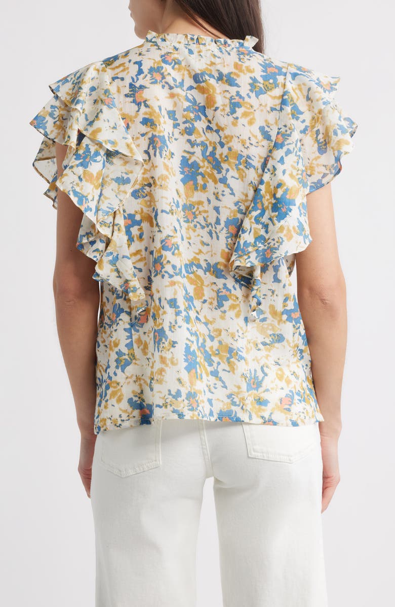 Cleobella Arista Ruffle Sleeve Pintuck Top, Alternate, color, Carina Print