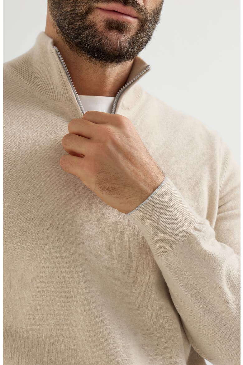 Cashmere sweater with half zip, Alternate, color, Sand