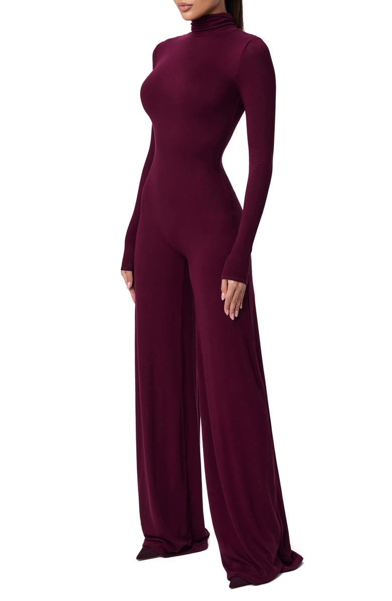 Naked Wardrobe Sculpt Turtleneck Wide Leg Jumpsuit, Alternate, color, Dark Plum