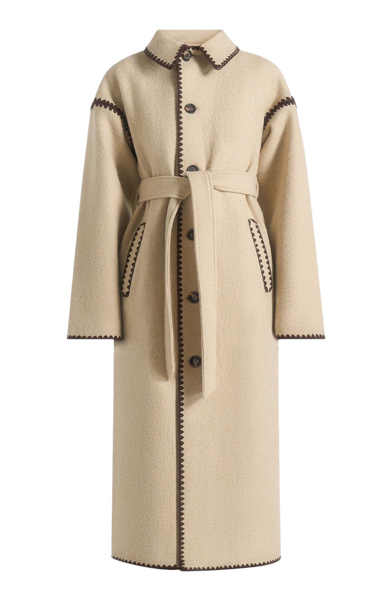 Manière De Voir Elora Wool Blanket Stitch Belted Longline Coat, Alternate, color, Taupe