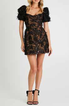 HELSI Cynthia Sequin Floral Appliqué Cocktail Minidress