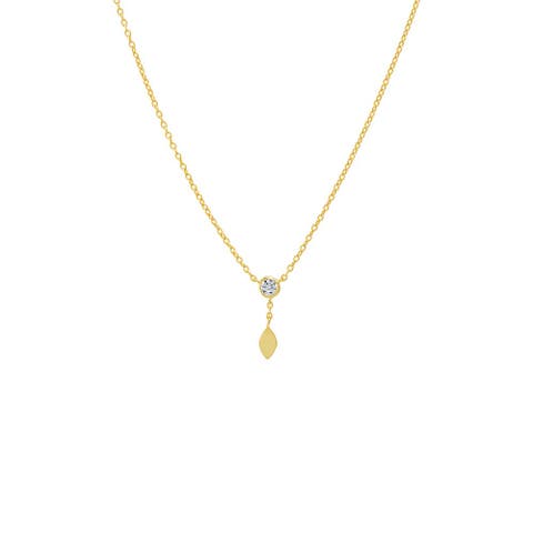 CZ Bezel X Solid Marquise Drop Necklace