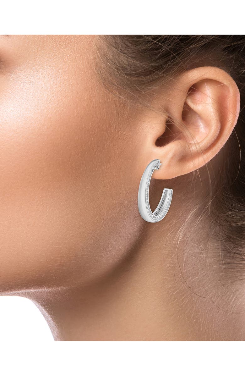 CZ by Kenneth Jay Lane Cubic Zirconia Edge Hoop Earrings, Alternate, color, Clear Silver