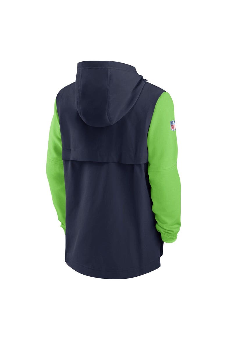 Men's Nike College Navy/Neon Green Seattle Seahawks Sideline Player Quarter-Zip Hoodie Jacket, Alternate, color, Navy