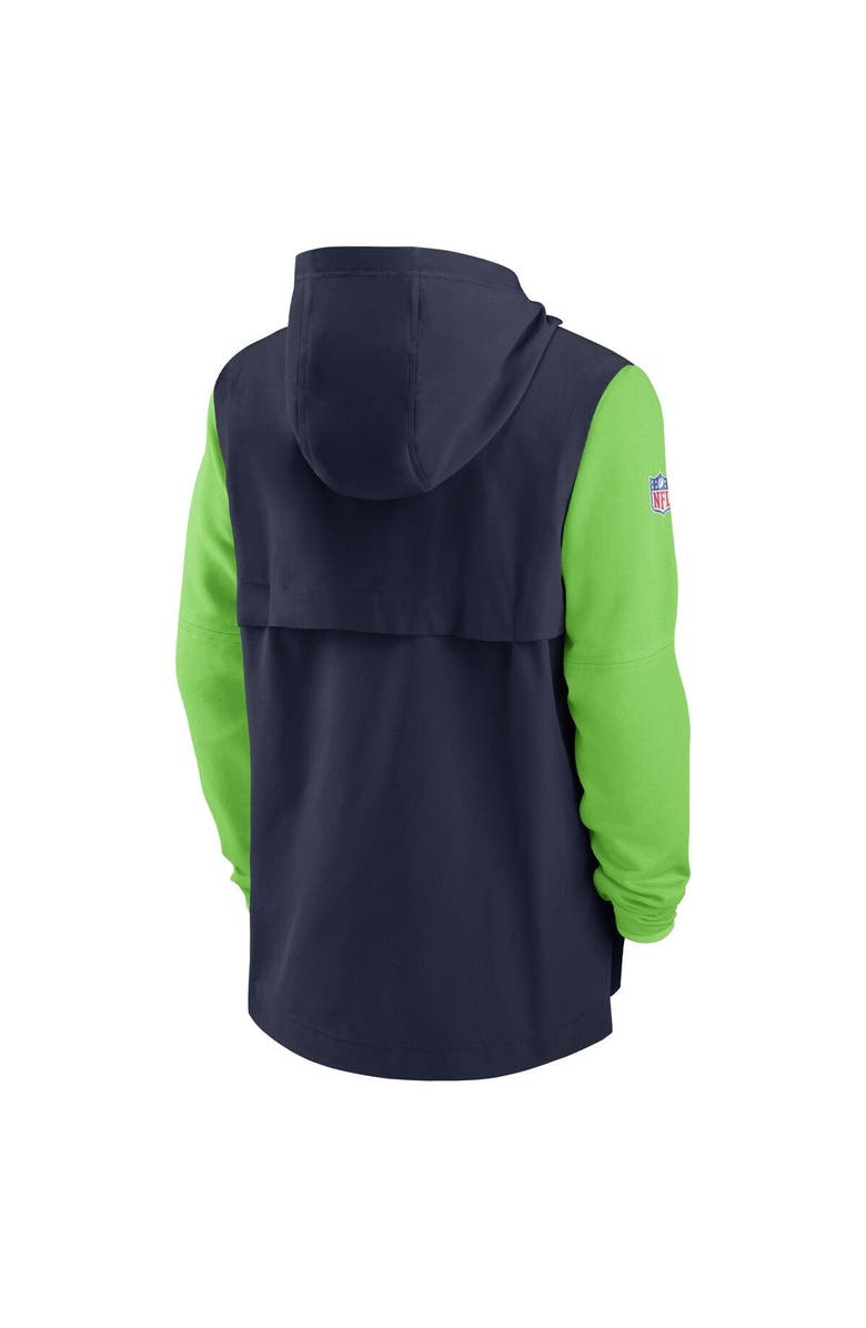 Nike Men's Nike College Navy/Neon Green Seattle Seahawks Sideline Player Quarter-Zip Hoodie Jacket, Alternate, color, 
