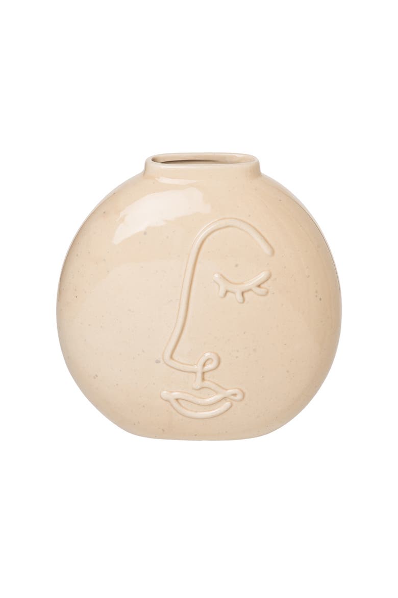 Neutral Face Flat Vase Ceramic White, Main, color, Beige