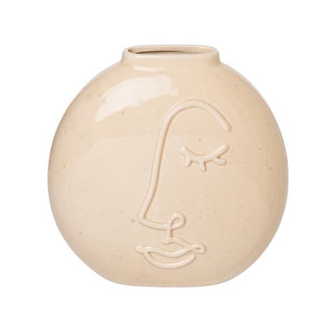 Neutral Face Flat Vase Ceramic White