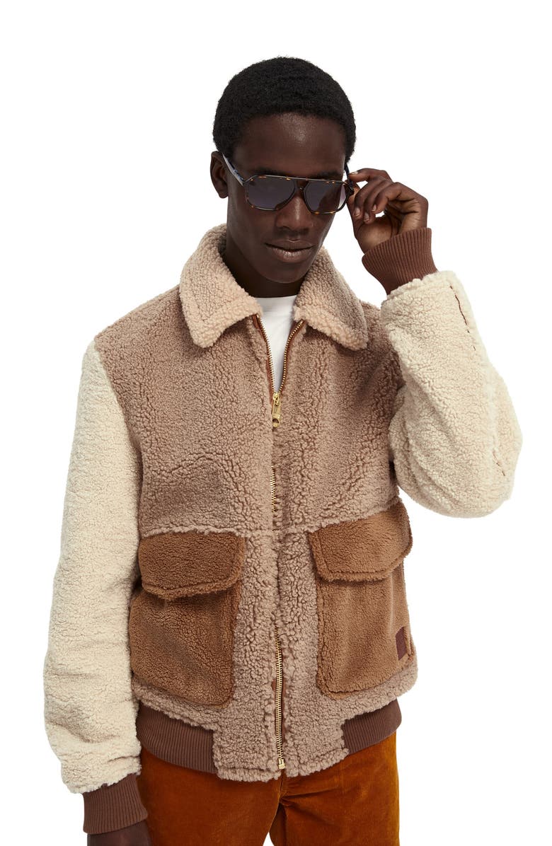 Scotch & Soda Colorblock Fleece Bomber Jacket, Alternate, color,