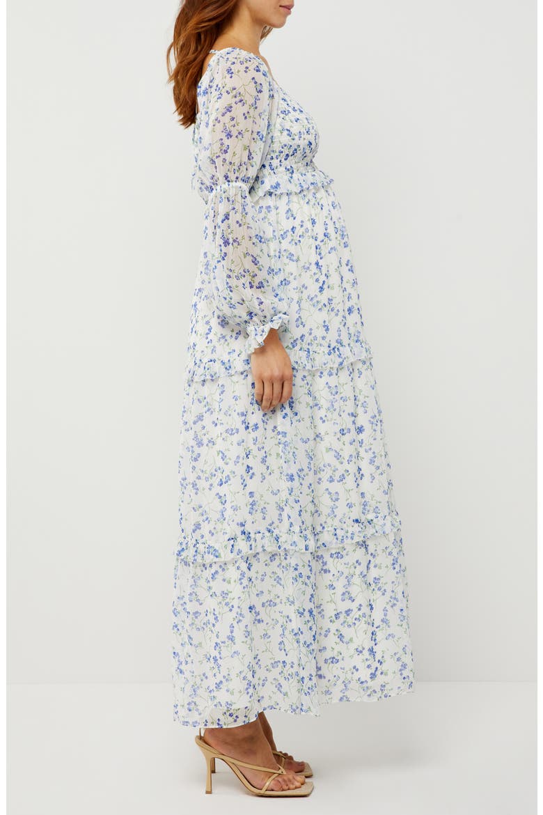 Smocked Floral Maternity Dress, Alternate, color, WHITE FLORAL