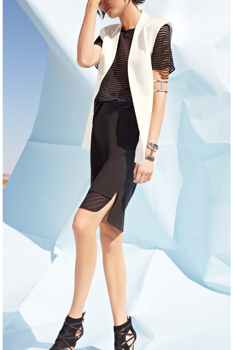 Sheer Stripe Tee, Alternate, color, BLACK