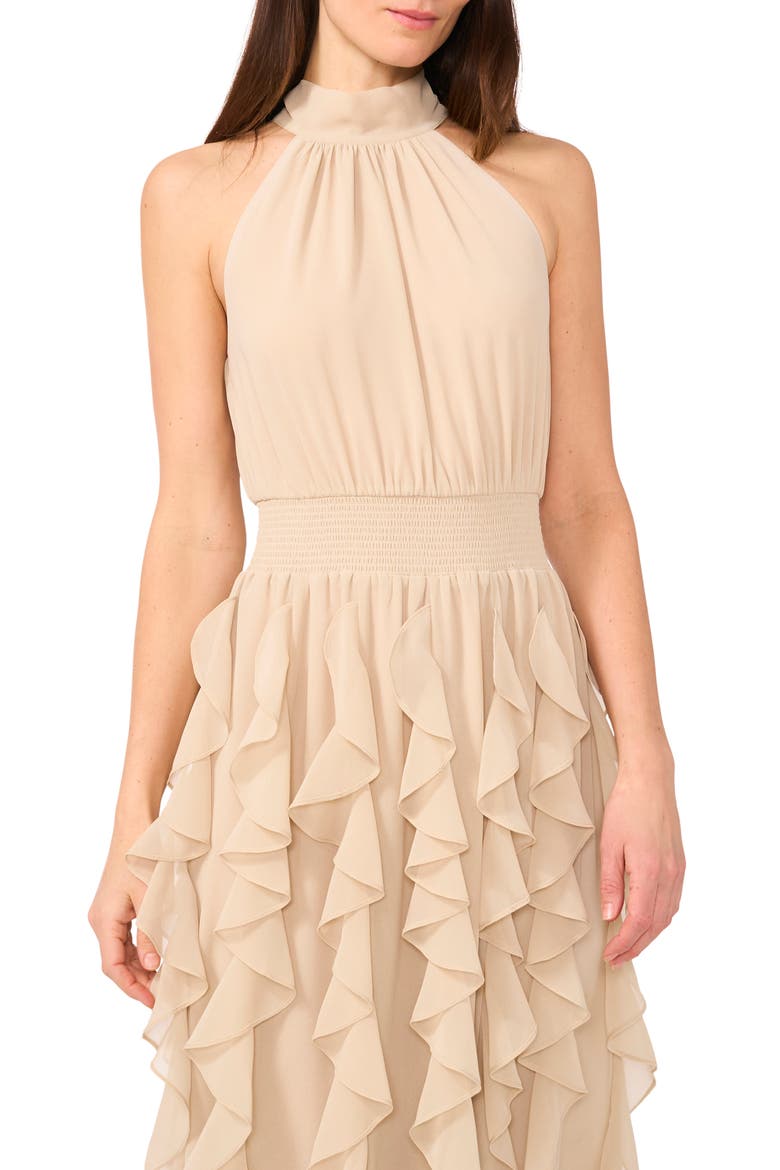 Flounce Cascading Sleeveless Maxi Dress, Alternate, color, CHAMPAGNE
