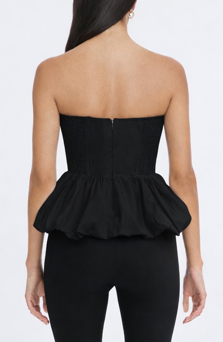 MAUDE CLUB Wyatt Strapless Cotton Bubble Hem Peplum Top, Alternate, color, Black