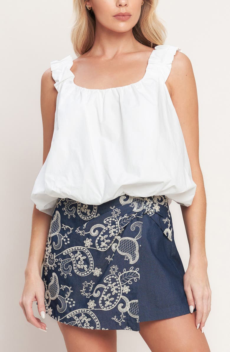 FLYING TOMATO Paisley Embroidered Chambray Skort, Alternate, color, Dark Indigo