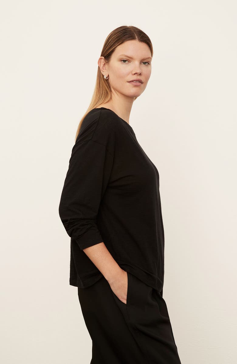 Vince Boxy Long Sleeve Cotton Crewneck Top, Alternate, color, Black