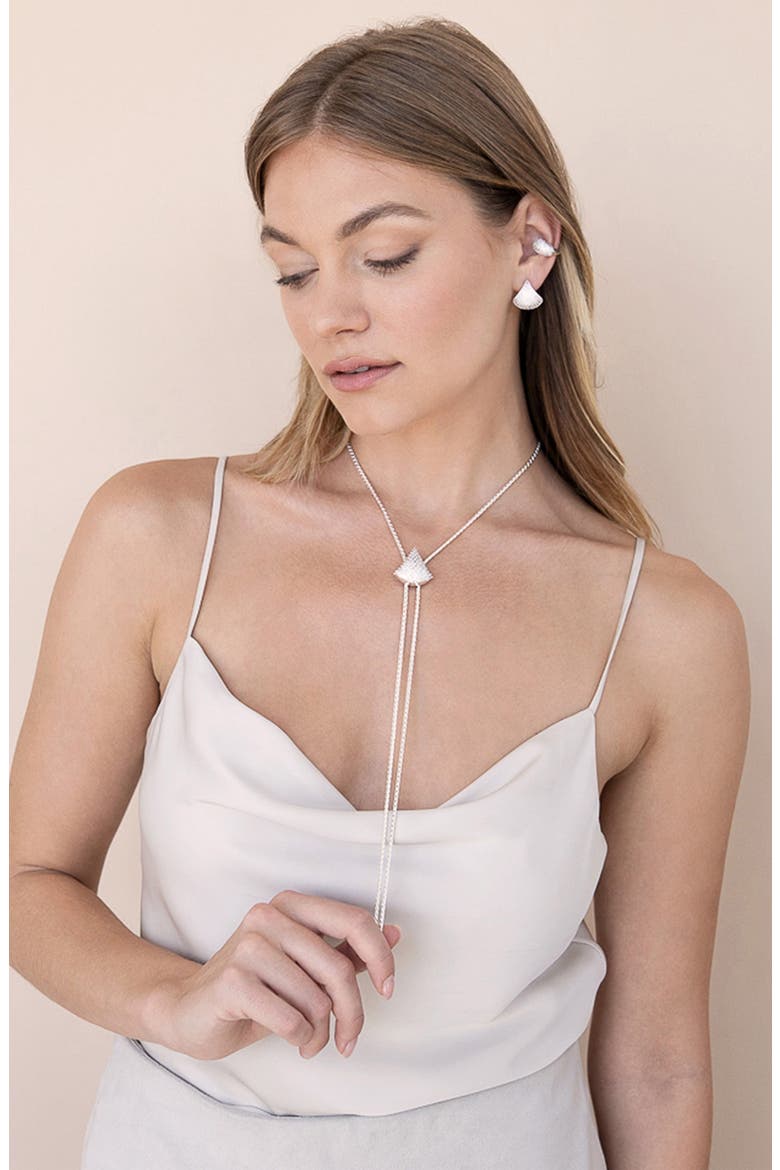 Pavé Teardrop Bolo Lariat Necklace, Alternate, color, SILVER