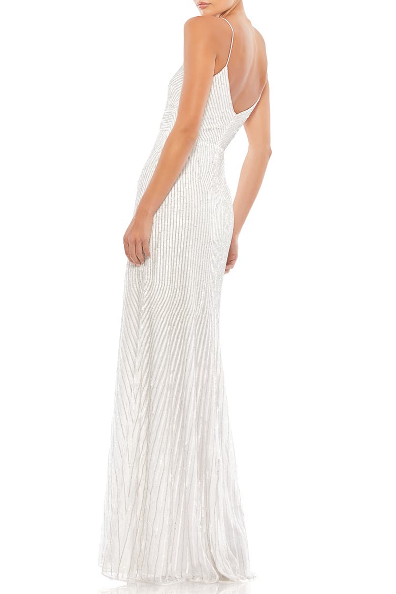 Sequin Stripe Tulle Trumpet Gown, Alternate, color, PEARL