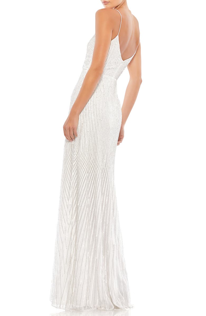 Mac Duggal Sequin Stripe Tulle Trumpet Gown, Alternate, color,