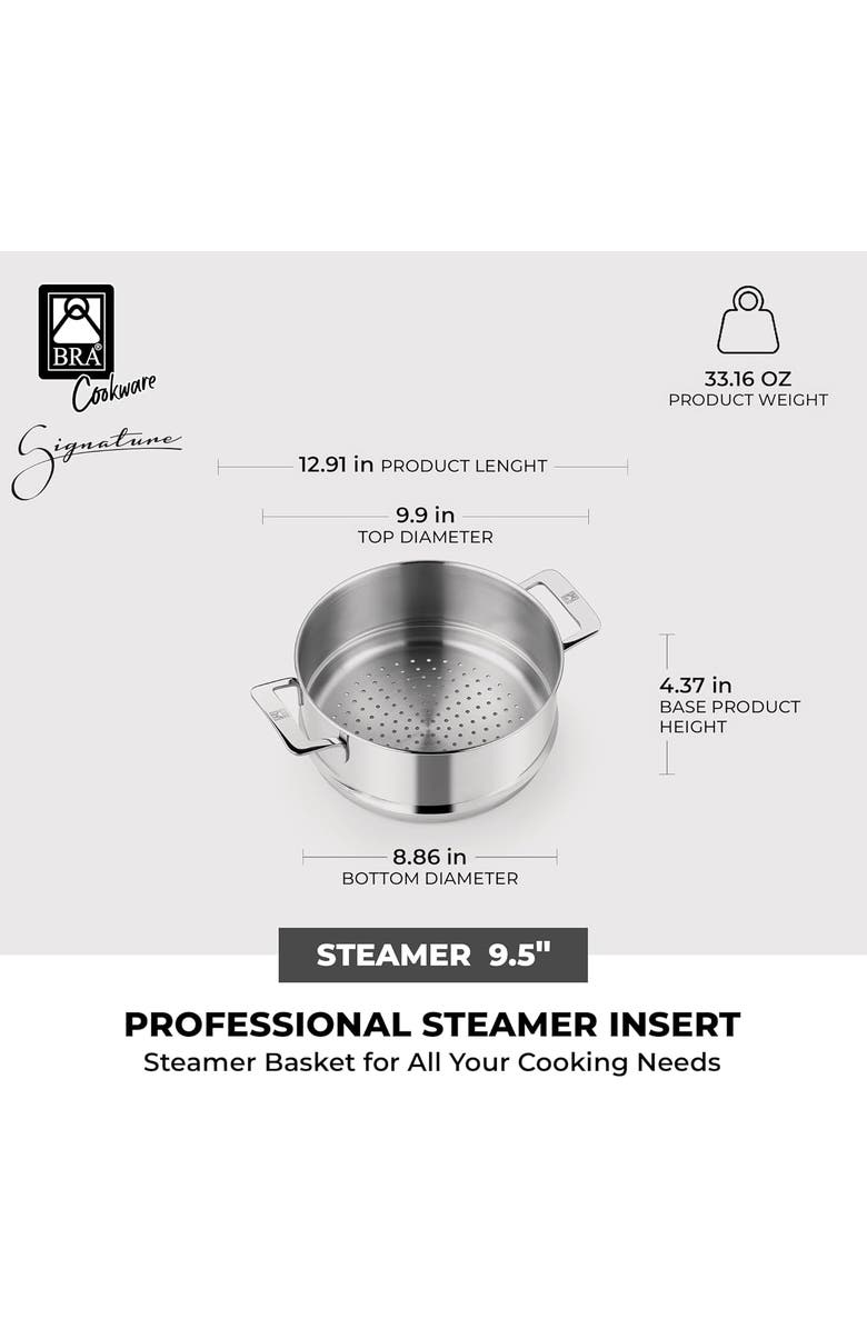 BRA Cookware Signature Stainless Steel Steamer, 9.5 inches, 4-Quart, Alternate, color, Silver