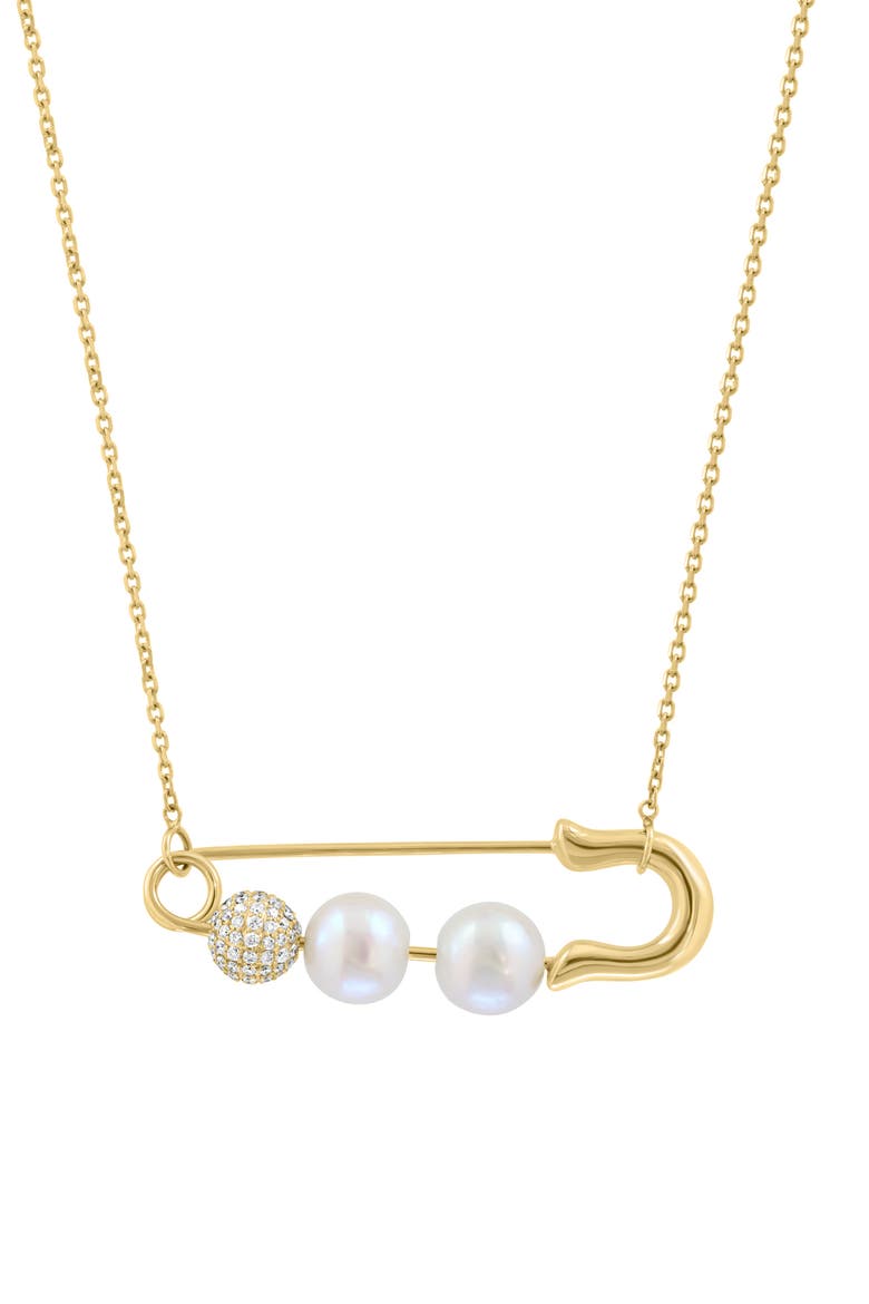 14Ky Diamond,Fresh Water Pearl Necklace, Alternate, color, Hematite and FW Blush Pearl